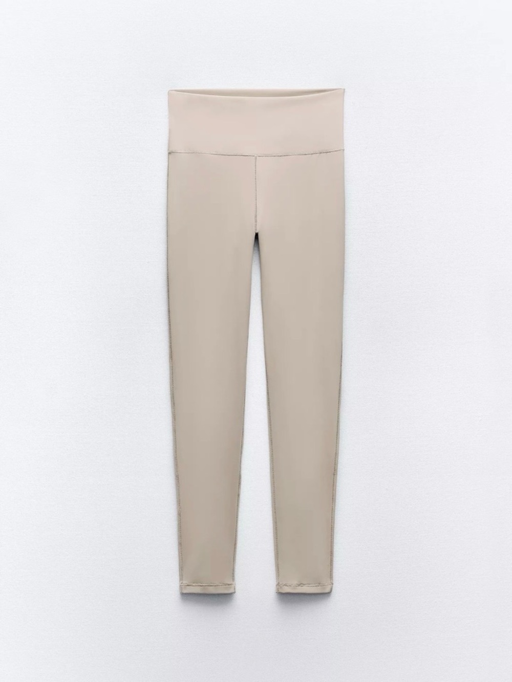 Zara Neutral High-Waist Stretch Polyamide Bodycon Skinny Leggings in Beige
